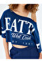 Asymmetrical Collar College Printed Oversize Short Sleeve Crop T-Shirt - 5