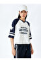 College Printed V-Neck Half Sleeve Ribbed Oversize T-Shirt - 2