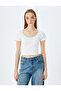 Bow Crop U Neck Slim Fit Short Sleeve T-Shirt - 3