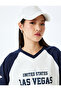 College Printed V-Neck Half Sleeve Ribbed Oversize T-Shirt