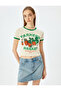 Crew Neck Strawberry Printed Crop Ribbed Cotton T-Shirt - 3