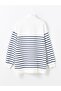 Lcw Modest Navy Blue Stand Collar Striped Women's Sweatshirt Tunic - 6
