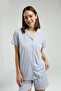Women's Shirt Collar Pigment Printed Summer Regular Fit Blue Shorts Set Pc8981-S-V1 - 3