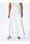 Cotton A-Line Long Skirt with Lacing Detail - 4