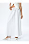 Cotton A-Line Long Skirt with Lacing Detail - 3