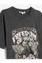 Slogan Printed Short Sleeve Crew Neck Washed Oversize T-Shirt - 4