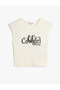 Slogan Print Sleeveless Crew Neck T-Shirt
