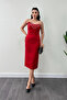 Atlas Fabric Strapless Pencil Dress - Red - 2