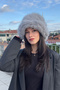 Faux Fur Bucket Heart Hat |   Women's Plush Winter Luxury Gray Cap - 5