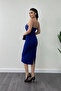 Atlas Fabric Strapless Pencil Dress - Cobalt Blue - 5