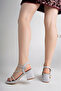 Women's Silver Stripe Stone Cross Thick Heeled Shoes - 2