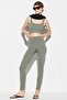 Khaki Thin Corded High Waist Thin Sports Leggings - 3