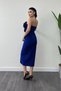 Atlas Fabric Rose Detailed Strapless Pencil Dress - Cobalt Blue - 5