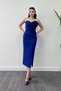 Atlas Fabric Rose Detailed Strapless Pencil Dress - Cobalt Blue