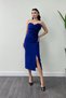 Atlas Fabric Rose Detailed Strapless Pencil Dress - Cobalt Blue - 2