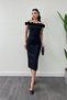 Atlas Fabric Floral Pearl Detail Pencil Dress - Black - 2