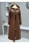 Hooded Zippered Leather Cap with Elastic Sleeves-Tan