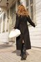 Women's Long Cashmere Coat with Black Belt and Pocket Detail - 5