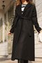 Women's Long Cashmere Coat with Black Belt and Pocket Detail
