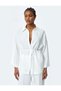 3/4 Kimono Sleeve Viscose Oversize Shirt with Belt - 3