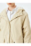 Oversized Faux Leather Parka with Snap Button Closure, Pockets, and Plush Lining Inside, with Hood. - 5
