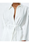 3/4 Kimono Sleeve Viscose Oversize Shirt with Belt - 5