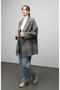 Plaid Patterned Double-Breasted Oversize Coat Gray 3020 - 6