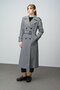Leather Detailed Oversize Houndstooth Pattern Mid-Length Coat Black 3027 - 8