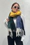 Angora Texture Color Block Thick Fringe Detailed Ultra Premium Soft Touch Viral Pinterest Scarf(220 X 40 cm)