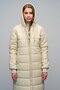 Hooded Sleeve Ribbed Zipper Closure Long Quilted Coat Beige 6626 - 3