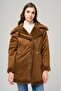 Zipper Closure Fur Lined Suede Coat TABA 6513 - 3