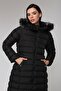 Detachable Hooded Puffer Coat with Plush Detail on the Collar Black 5523