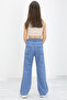 Blue Wide Leg Elastic Waist Girls' Jean Pants 20049 - 6