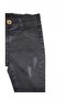 Black Denim Kids Trousers with Elastic Waist Fraying Detail - 4