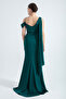 Women's Emerald Green One-Shoulder Stone Strap Long Satin Evening Dress - 5