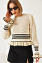 Women's Ecru Black Ruffled Knitwear Sweater 20246872