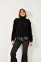 Women's Black Turtleneck Fringed Knitwear Sweater 20246307 - 5