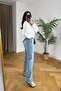 Woddi̇ Jessi - Light Blue Palazzo Jean Pants with High Waist and Lycra - 3