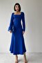 Cobalt Blue Atlas Midi Dress - Square Neck, Long Sleeve - 288 - 3