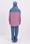 Pink-Blue-Denim Garnished Tweed Shirt Tunic - 4