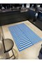 Crescent Collection White Blue Stripes Patterned Woven Base Modern Decorative Carpet Hilal49