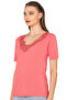 Özkan 2005 Women's 100% Cotton Stretchy Comfortable Lace Laced V Neck Short Sleeve Magnolia Singlet Undershirt - 4