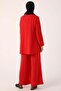 Red Necklace Wide Leg Trousers Tunic Suit - 3