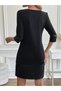 Women's Long Sleeve Crew Neck Leather Detailed Imported Crepe Dress - 2