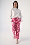 Pink-White Patterned Comfortable Fit Trousers with Elastic Waist