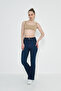Navy Blue Stitching Detailed Flare Women's Jeans