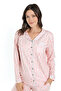 Women's Combed Cotton Fabric Ribbed Front Button Long Sleeve Shirt Collar Pajamas Set 19052 - 3