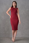 Stretchy Fabric Slim Fit Slim Fit Burgundy Midi Evening Dress 2387