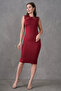Stretchy Fabric Slim Fit Slim Fit Burgundy Midi Evening Dress 2387 - 6