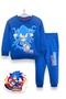 Boy's Blue Sonic Printed Long Sleeve 3 Thread Winter Raised Sweatshirt / Sweatpants Set - 5